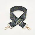 Ethnic style jacquard bag strap with blue floral pattern and gold metal hardware - Pattern A8