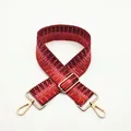 Close-up of No. 24 ethnic jacquard bag strap with geometric patterns and gold metal hooks - Rose Red