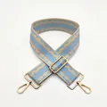 Detail of wide replacement bag strap with blue and beige geometric wave pattern - Light Blue (B19)