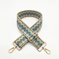 Adjustable geometric wave pattern bag strap in blue and green with gold hooks - Khaki Army Green (B23)