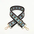 Detail of No. 8 geometric diamond pattern woven bag strap with gold metal buckles - Style 8 Light Blue (Silver Buckle)