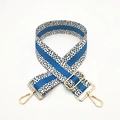 Tracolla larga regolabile con motivo leopardato blu e nero per borse a tracolla - Chiusura in Argento / Blu