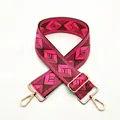 Close-up of diamond pattern woven bag strap with golden lobster clasps and sliders - a11 Light Rose Red