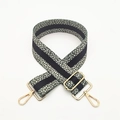 Adjustable dark green polka dot fabric shoulder strap with gold metal lobster clasps - Green Black Stripe
