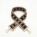 Close-up of bohemian diamond pattern woven strap with gold lobster clasps and metal buckle - Style 17 Khaki Coffee (Silver Buckle)