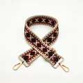Close-up of Style 18 ethnic woven bag strap with red diamond patterns and gold hardware - Style 18 Khaki Wine Red (Silver Buckle)