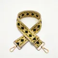 Adjustable wide woven shoulder strap with yellow geometric diamond pattern and gold clips - Style 20 Yellow Coffee (Silver Buckle)