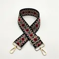 Detail of retro geometric diamond jacquard weave bag strap with gold metal hardware - Style 21 Wine Red (Silver Buckle)
