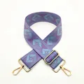 Detail of purple and blue geometric rhombus pattern woven strap with gold metal hooks - a17 Pink Grey
