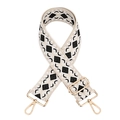 Adjustable bohemian style shoulder strap with black and white diamond jacquard pattern - Style 22 White Black Rhombus (Silver Buckle)