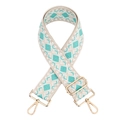Adjustable geometric woven bag strap with blue diamond pattern and gold hardware hooks - Style 23 White Green Rhombus (Silver Buckle)