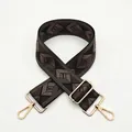 Adjustable wide replacement strap with brown geometric patterns and gold metal hooks - a22 Light Coffee