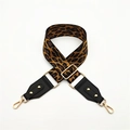Tracolla regolabile con stampa leopardata con terminali in pelle nera e ganci oro - Trama Leopardata Marrone con Pelle Nera