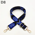 Detalle de correa jacquard geométrica azul y gris con ganchos dorados para bolso - D8 Azul Gris Oscuro