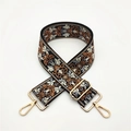 Close-up of thick ethnic floral embroidery bag strap with golden lobster clasps - Silver Clasp / Black Gray Brown Morning Glory