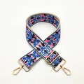 Ethnic style embroidered wide strap with morning glory pattern and golden lobster clasps - Silver Clasp / Blue Pink Morning Glory