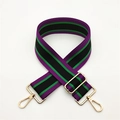 Bandoulière réglable à rayures violettes et vertes avec boucles en métal doré brillant - Fermoir en Argent / Rayé Violet et Vert