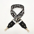 Tracolla larga regolabile con stampa leopardata e ganci dorati su sfondo bianco - Trama Leopardata Bianca con Pelle Nera