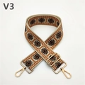 Detail of adjustable geometric ethnic strap with golden metal swivel hooks and buckle - Orange Yellow (V3)