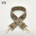 Detail of adjustable ethnic geometric woven bag strap with golden metal lobster clasps - Matcha Green (V5)