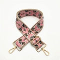 Ethnic style floral embroidered wide bag strap with gold adjustable metal buckles - Silver Clasp / Pink Morning Glory