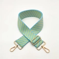 Adjustable wide woven guitar strap for handbags with blue geometric patterns and gold clips - Light Blue
