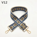 Detail of adjustable thickened woven strap with blue ethnic pattern and gold buckles - Blue (V12)