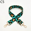 Detail of turquoise leopard print bag strap with golden metal lobster clasps and buckle - Silver Clasp / Emerald Green (C5)