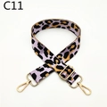 Detail view of adjustable purple leopard print bag strap with golden metal hardware - Silver Clasp