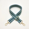 Bandoulière de remplacement tissée réglable pour sacs avec rayures bleues et vertes - Fermoir en Argent / Bleu