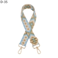Close-up of geometric blue and green woven strap with gold metal hooks for handbags - Lake Blue Khaki Diamond (Gold Buckle)