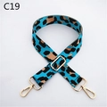 Macro detail of leopard print strap with adjustable golden buckle and spring clasps - Silver Clasp / Aqua Blue (C19)