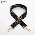 Detail of adjustable blue leopard print nylon bag strap with golden metal swivel hooks - Silver Clasp / Blue (C20)