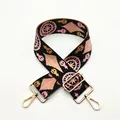 Close-up of ethnic geometric pattern woven bag strap with golden metal swivel hooks - Pink Style (E4)