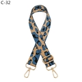 Detailed close-up of leopard print shoulder strap with gold metal lobster clasps - Silver Clasp / Khaki Peacock Blue (C-32)