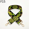 Detail view of ethnic geometric pattern guitar style woven bag strap with gold metal hooks - Fluorescent Green Style (E15)