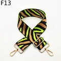 Dettaglio della tracolla larga in tela a righe con ganci in metallo dorato - Chiusura Argentata / Verde Fluorescente (F13)