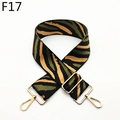 Detail of adjustable tiger stripe canvas strap with gold metal hooks and buckle - Army Green (F17)