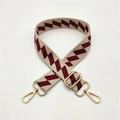 Adjustable woven shoulder strap for handbags with burgundy geometric pattern and gold hardware - Burgundy