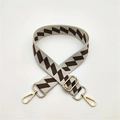 Adjustable geometric stripe woven shoulder strap for handbags with gold swivel snap hooks - Khaki