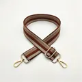 Adjustable striped fabric bag strap with golden metal hardware in brown and beige tones - No.15 Brown