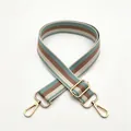Adjustable thickened fabric bag strap with teal and brown stripes and gold swivel hooks - No.20 Light Green