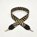 Brede schouderriem met zebraprint en gouden haken voor tassen in kaki en zwarte kleuren - Zilveren Sluiting / Khaki + Zwart Leer