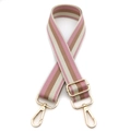 Adjustable striped handbag replacement strap with gold metal hooks on white background - No.22 Pink
