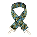 Ethnic style black strap with blue and yellow floral embroidery and gold metal clasps - Silver Clasp / Black Yellow Blue Morning Glory