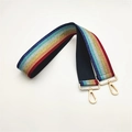 Rainbow striped crossbody bag strap with sparkling thread and golden metal hooks - Rainbow Gold Clasp 80cm