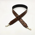 Close-up of leopard print PU leather shoulder strap with golden metal swivel snap hooks - Brown
