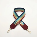 Adjustable rainbow striped bag strap with gold metal swivel hooks and red leather ends - Burgundy