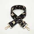 Macro detail of wide leopard print woven bag strap with golden metal hooks and buckles - No.33 Dark Gray Leopard (Silver Buckle)