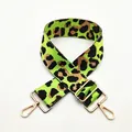 Detail of leopard print wide bag strap with neon green accents and gold hardware - No.36 Neon Green Leopard (Silver Buckle)